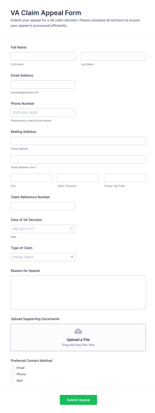 VA Claim Appeal Form Template
