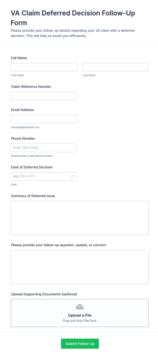 VA Claim Deferred Decision Follow Up Form Template