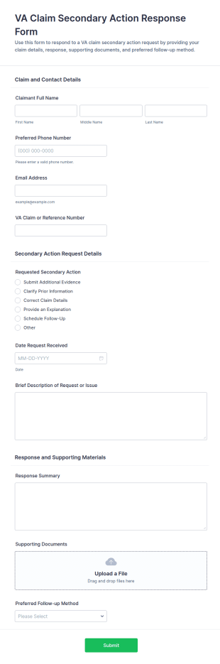 VA Claim Secondary Action Response Form Template