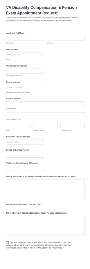 VA Disability Compensation & Pension Exam Appointment Request Form Template
