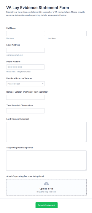 VA Lay Evidence Statement Form Template