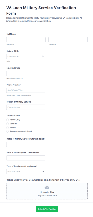 VA Loan Military Service Verification Form Template