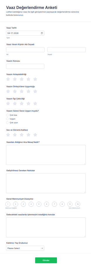 Vaaz Değerlendirme Anketi 📖✨ Form Şablonu
