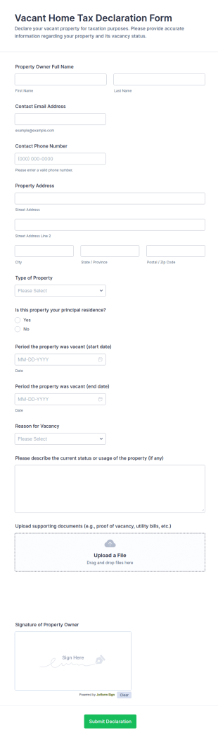 Vacant Home Tax Declaration Form Template