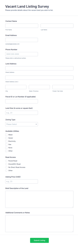 Vacant Land Listing Survey Form Template