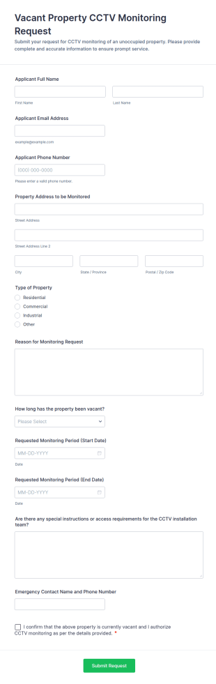 Vacant Property CCTV Monitoring Request Form Template