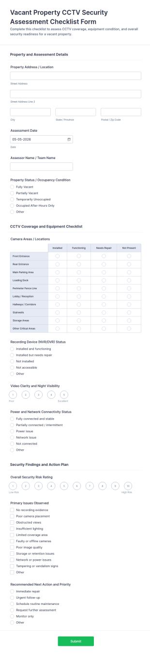 Vacant Property CCTV Security Assessment Checklist Form Template