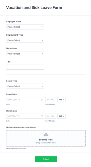 Vacation And Sick Leave Form Template
