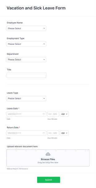 Vacation And Sick Leave Form Template