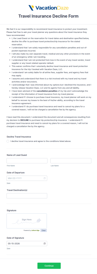 Travel Insurance Decline Form Template
