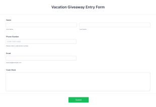 Vacation Giveaway Entry Form Template