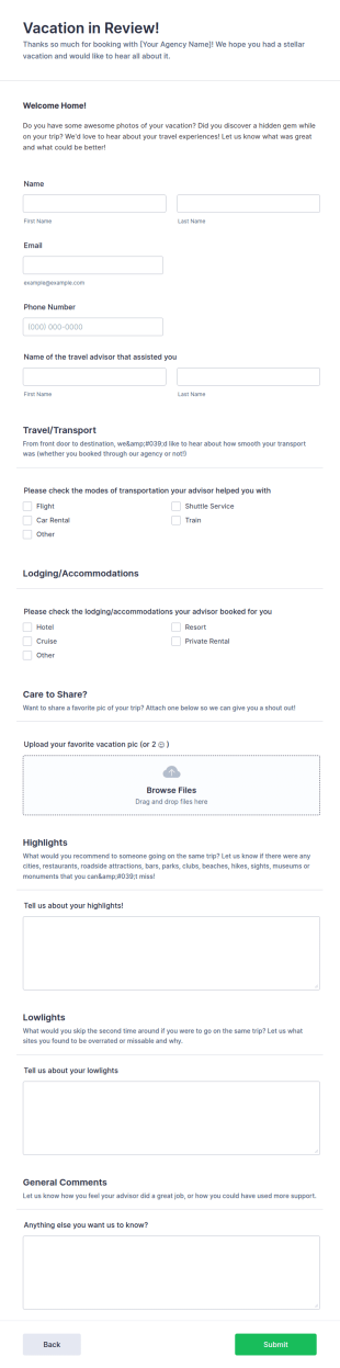 Vacation Review Form Template