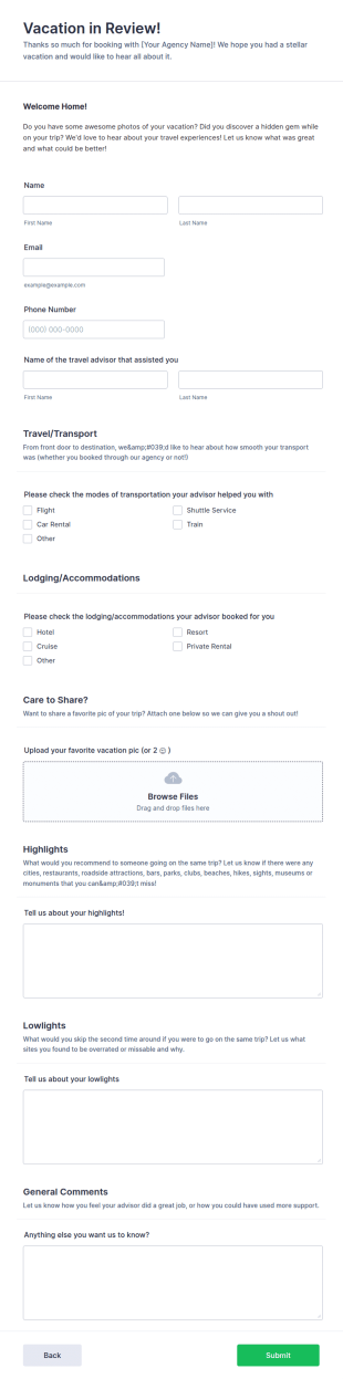 Vacation Review Form Template