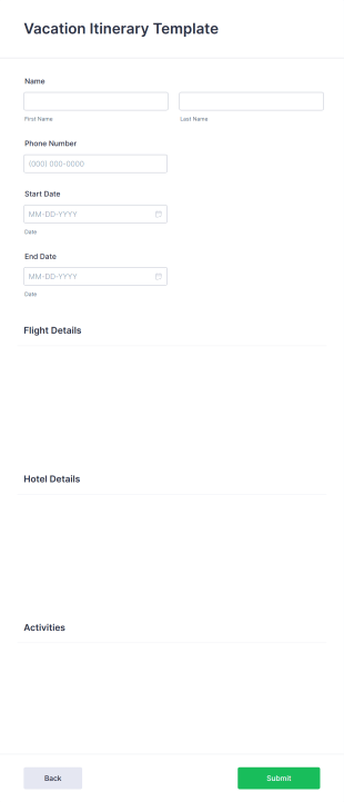 Vacation Itinerary Form Template