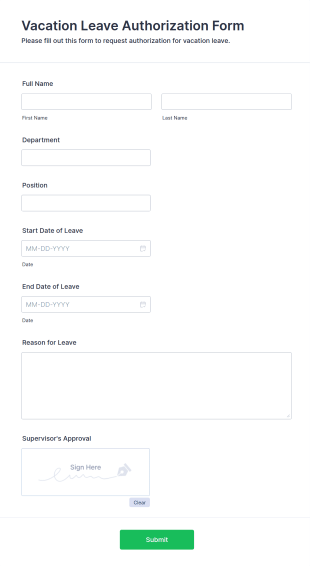 Vacation Leave Authorization Form Template