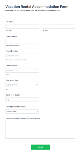 Vacation Rental Accommodation Form Template