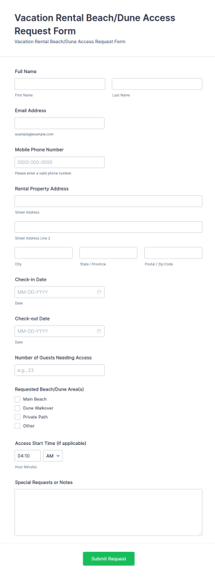 Vacation Rental Beach/Dune Access Request Form Template
