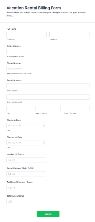 Vacation Rental Billing Form Template