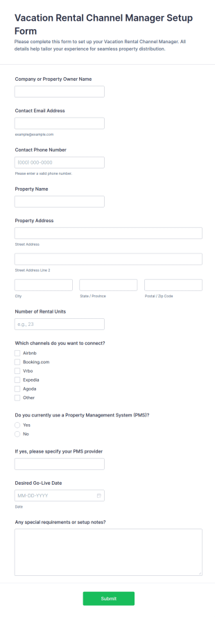 Vacation Rental Channel Manager Setup Form Template