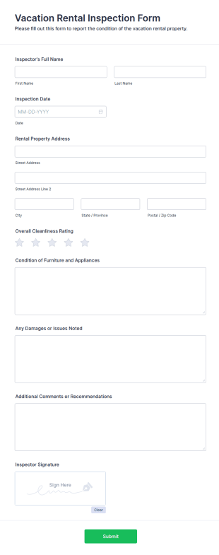 Vacation Rental Inspection Form Template