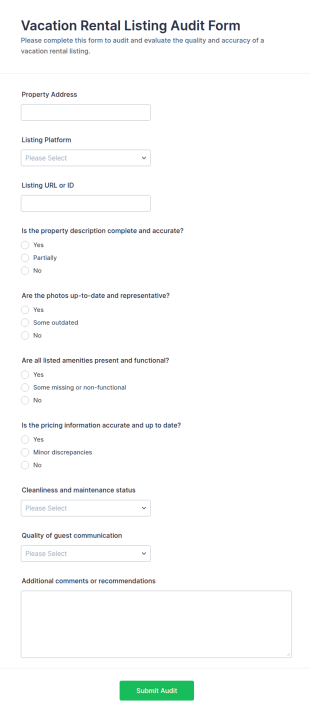 Vacation Rental Listing Audit Form Template