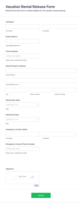 Vacation Rental Release Form Template