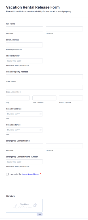 Vacation Rental Release Form Template
