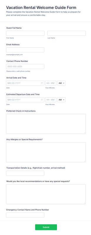 Vacation Rental Welcome Guide Form Template