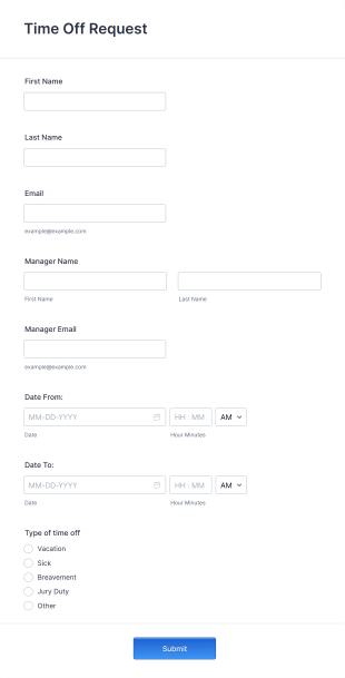Vacation Time Off Request Form Template