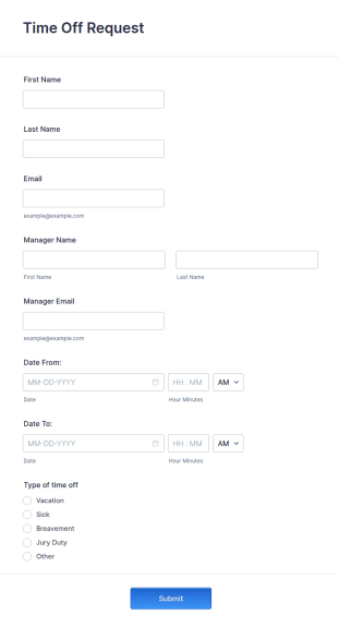 Vacation Time Off Request Form Template