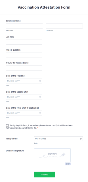 Vaccination Attestation Form Template