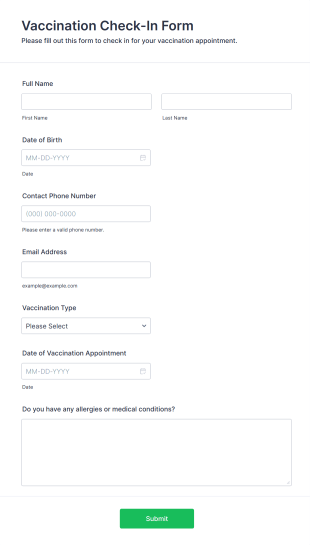 Vaccination Check In Form Template