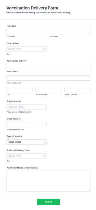 Vaccination Delivery Form Template
