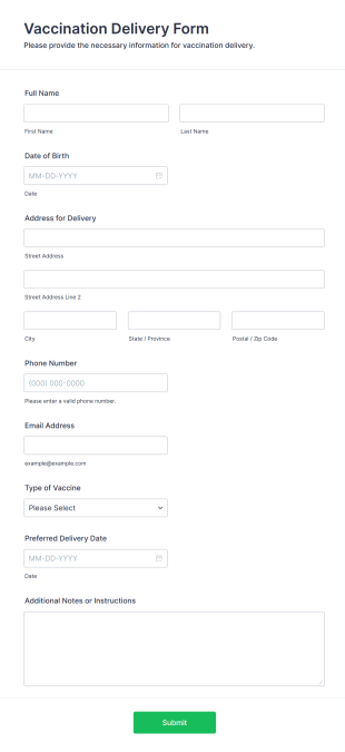 Vaccination Delivery Form Template
