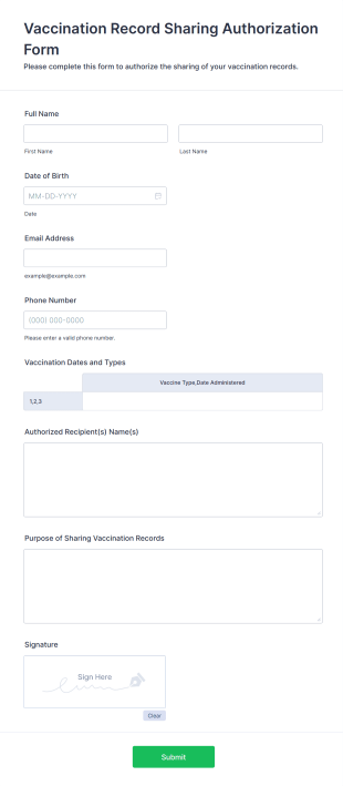 Vaccination Record Sharing Authorization Form Form Template