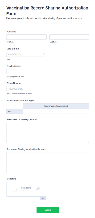 Vaccination Record Sharing Authorization Form Template