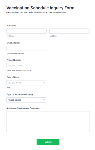 Vaccination Schedule Inquiry Form Template
