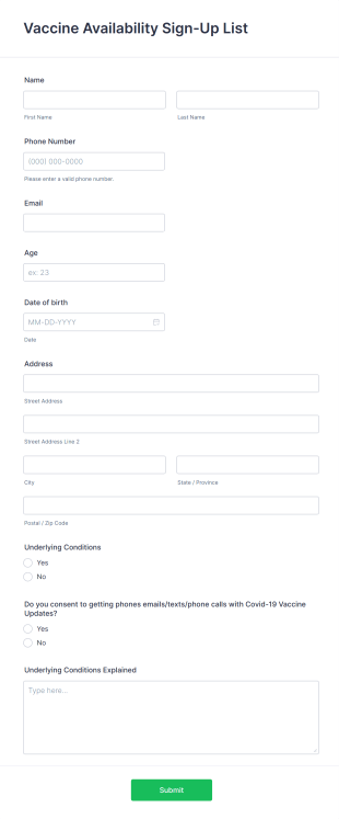 Vaccine Availability Sign Up List Form Template