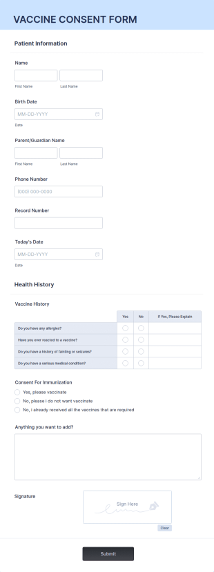 Vaccine Consent Form Template