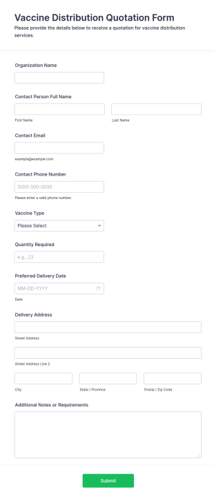 Vaccine Distribution Quotation Form Template
