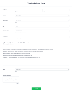 Vaccine Refusal Form Template