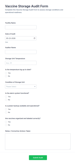 Vaccine Storage Audit Form Template