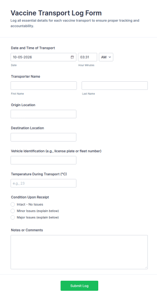 Vaccine Transport Log Form Template