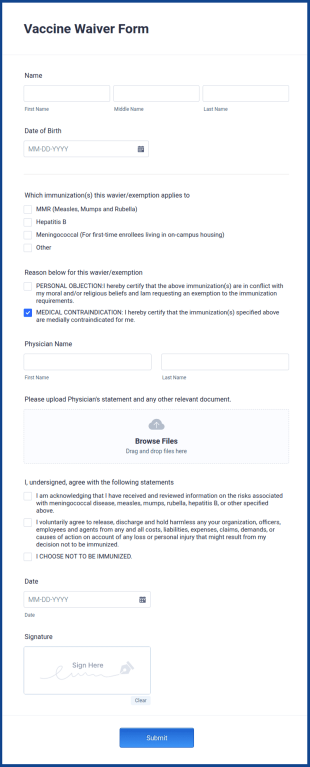 Vaccine Waiver Form Template