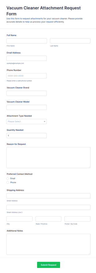 Vacuum Cleaner Attachment Request Form Template