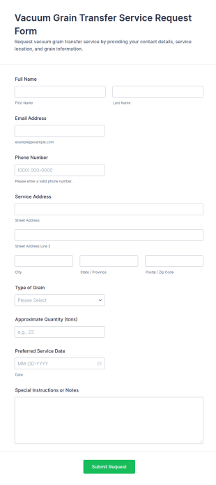Vacuum Grain Transfer Service Request Form Template