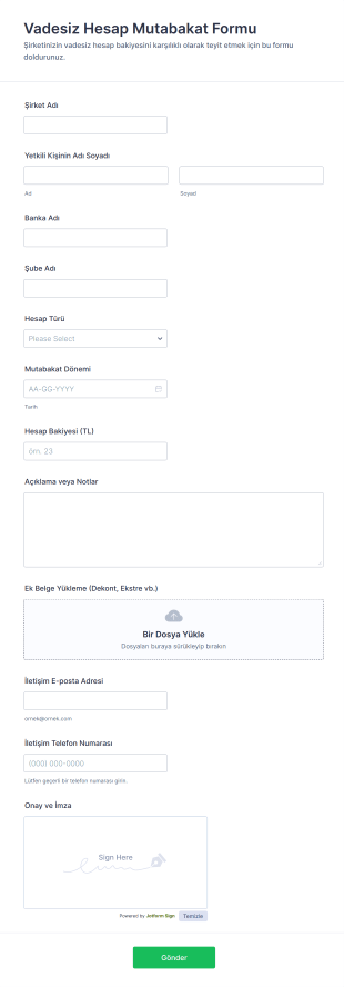 Vadesiz Hesap Mutabakat Form Şablonu