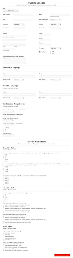Vaga Assistente Administrativo Form Template