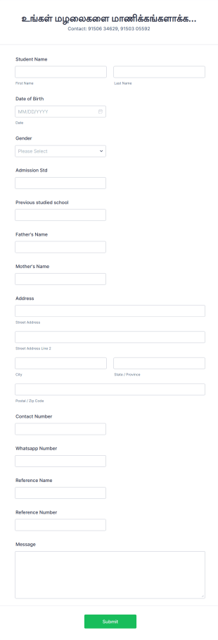 Play School Admission Form Template