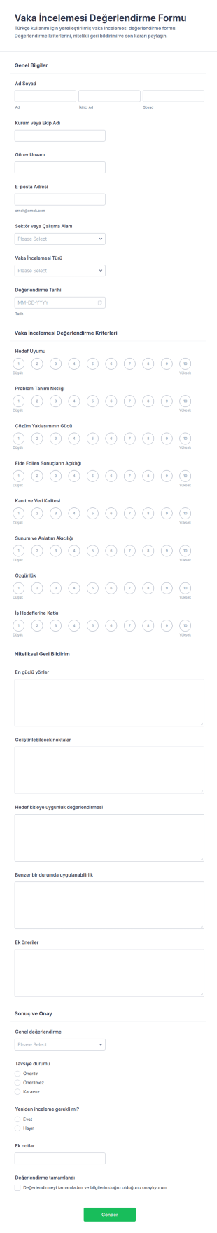 Vaka Çalışması Değerlendirme Anketi Form Şablonu